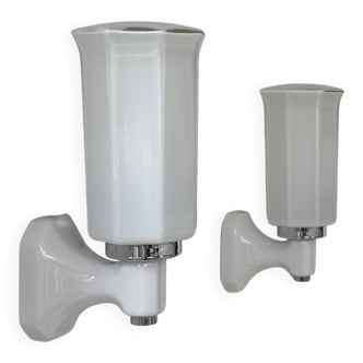 Paire d'applique vintage, porcelaine et opaline, France, 1950