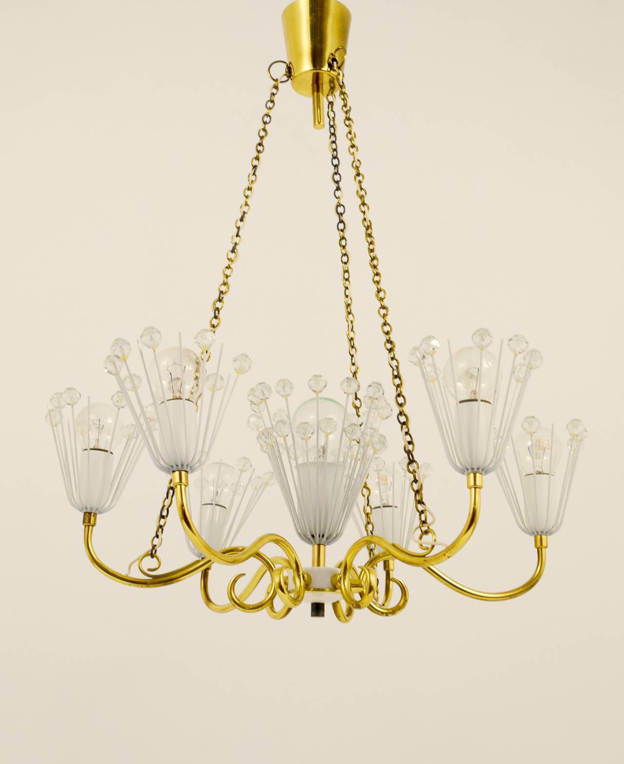 Emil Stejnar brass chandelier from the mid-century, Rupert Nikoll Vienna, Austria, 1950s.