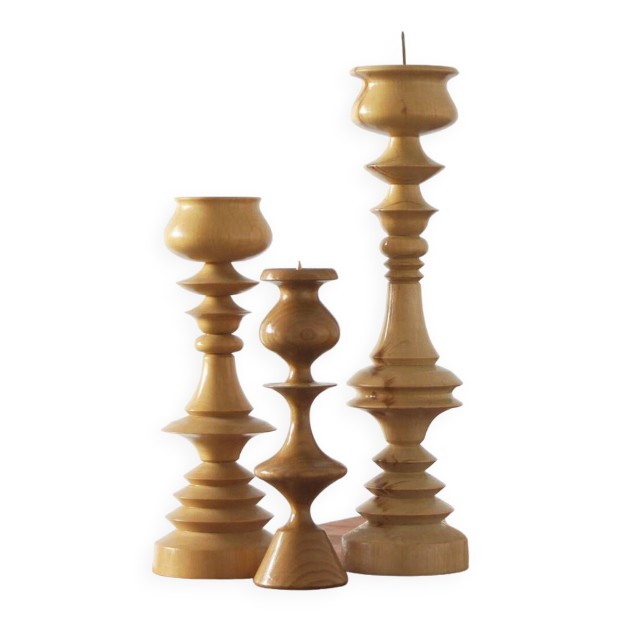 Scandinavian Wooden Candleholders, Set of 3
