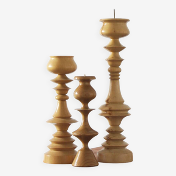 Scandinavian Wooden Candleholders, Set of 3