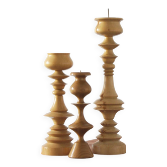 Scandinavian Wooden Candleholders, Set of 3