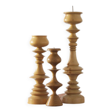 Scandinavian Wooden Candleholders, Set of 3