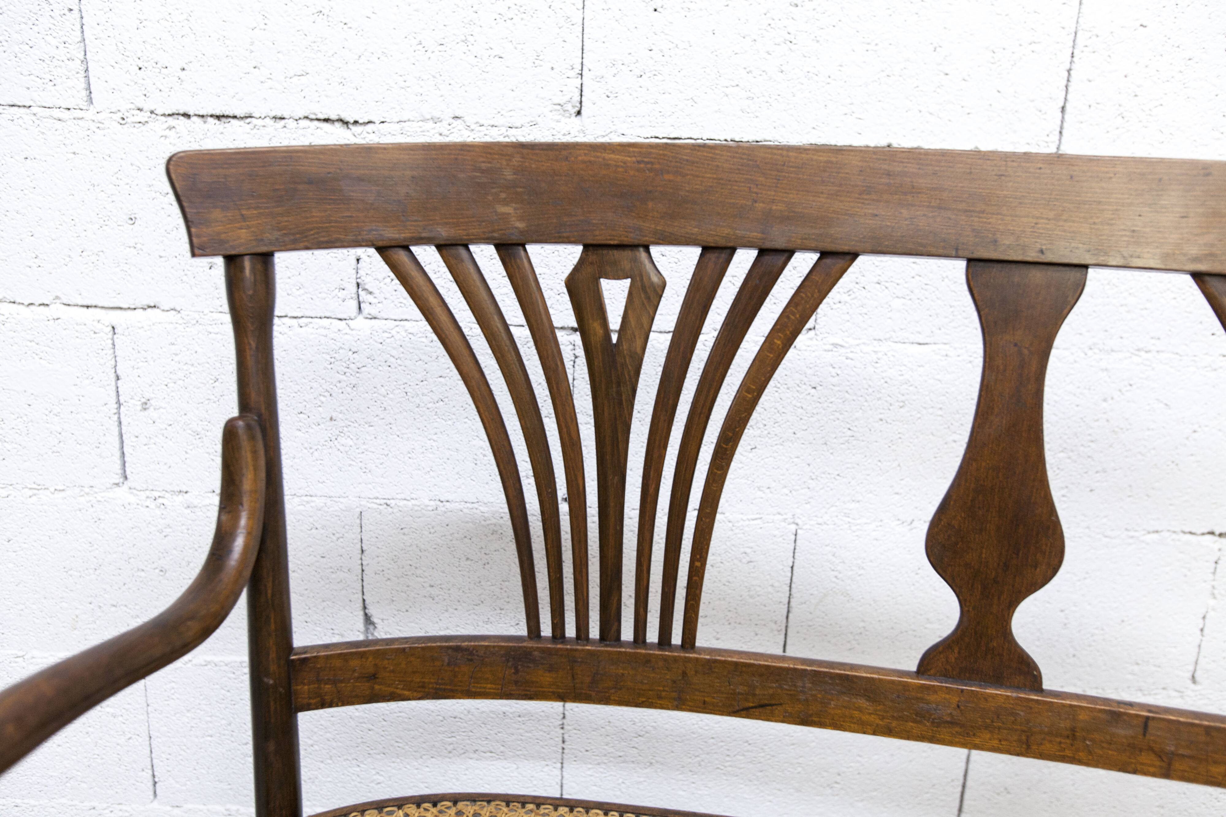 Fischel bench 1930 curved wood artisanal cane handmade