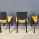 Vintage black leather and yellow fabric dining chairs, set of 6, 1980s