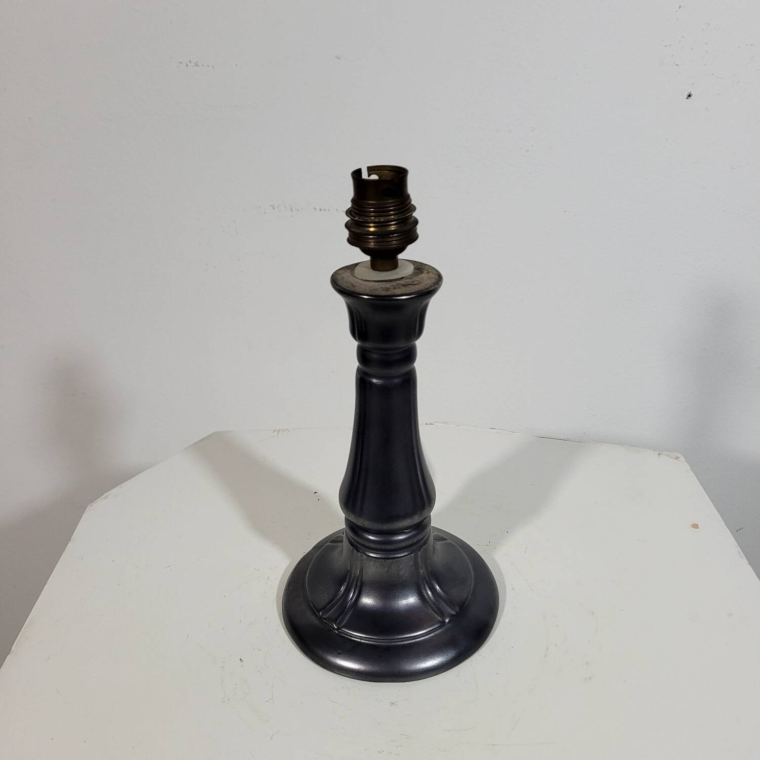 Vintage lamp base in iridescent black ceramic circa 1950