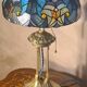 Antique lamp, patinated bronze, art nouveau, stained glass lampshade
