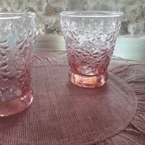 2 Verres eau rose motif floral