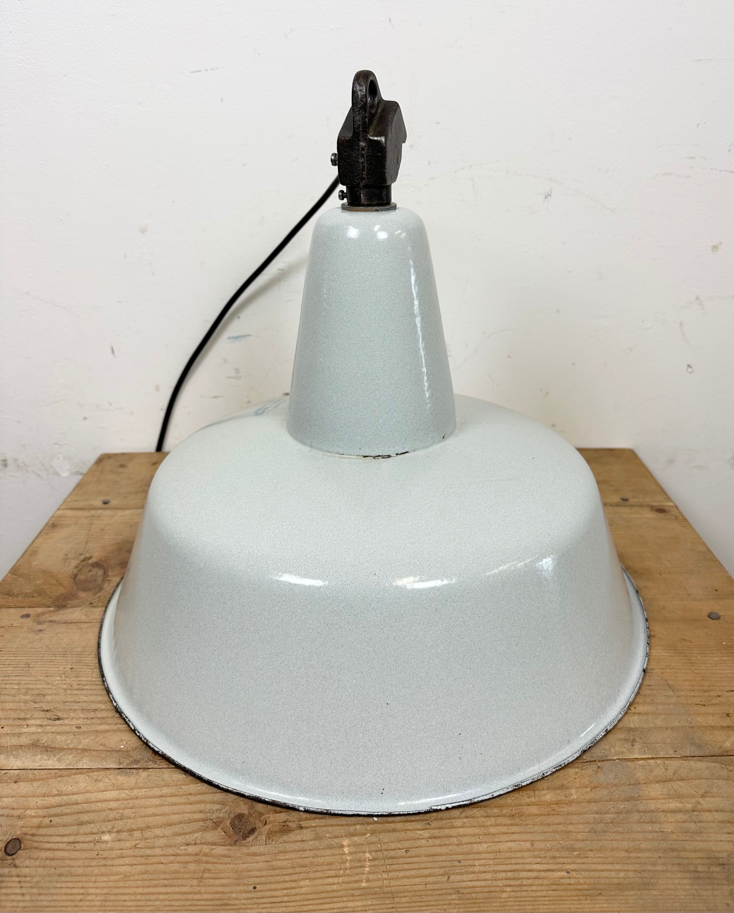Industrial Grey Enamel Factory Pendant Lamp from Zaos, 1960s