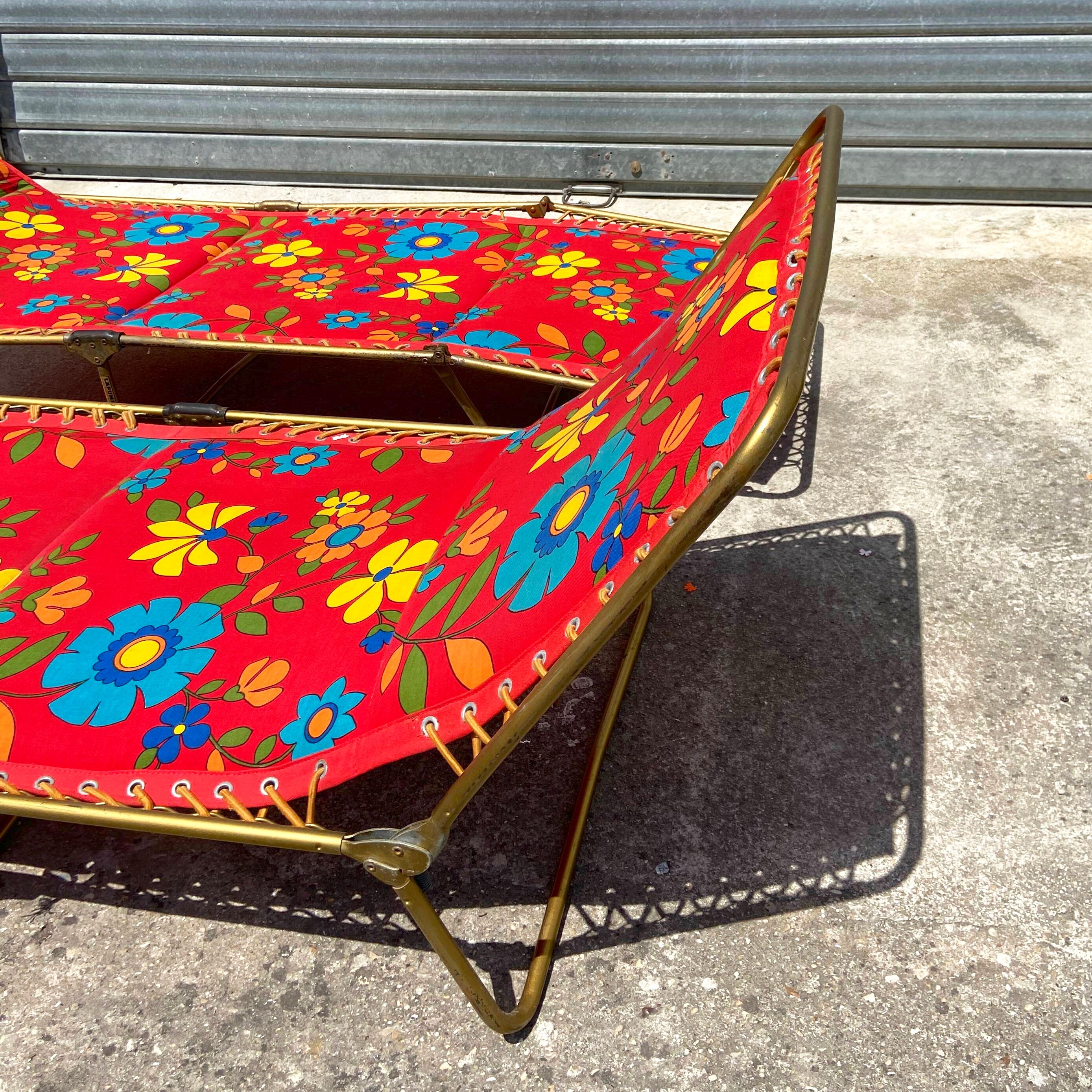 Transat chaise longue lafuma camping vintage fleur 1970