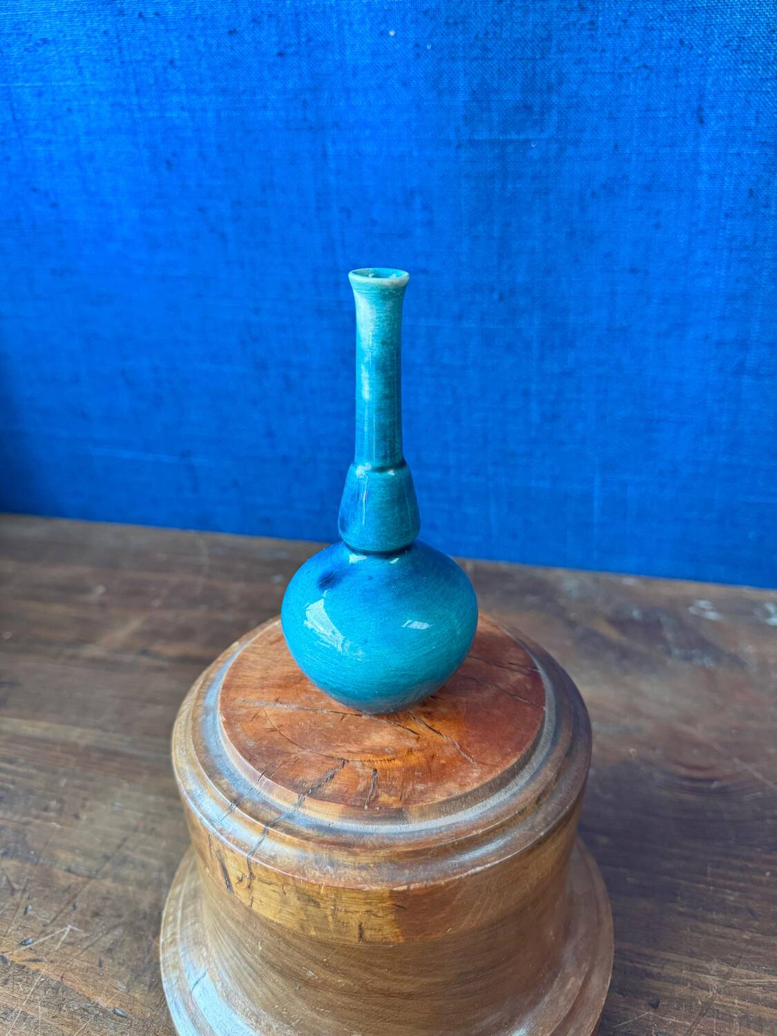 Small glazed terracotta soliflore vase. Mid 20th century.