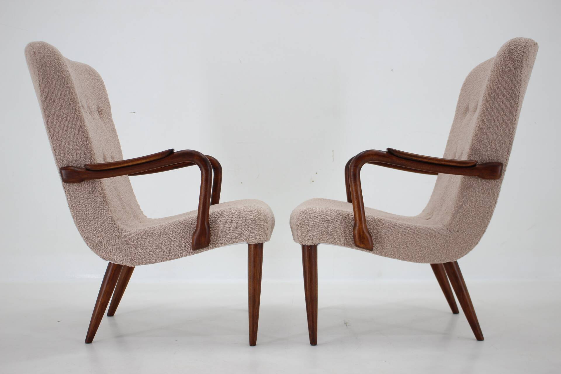 1960s pair of restored danish armchairs in boucle