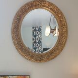 Miroir ovale 19 eme en bois et stuc doré