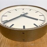 Brown industrial factory wall clock from Pragotron, 1960s