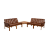 Vintage Danish design Ole Gjerlov Knudsen & Torben Lind modular leather oak couple of sofas