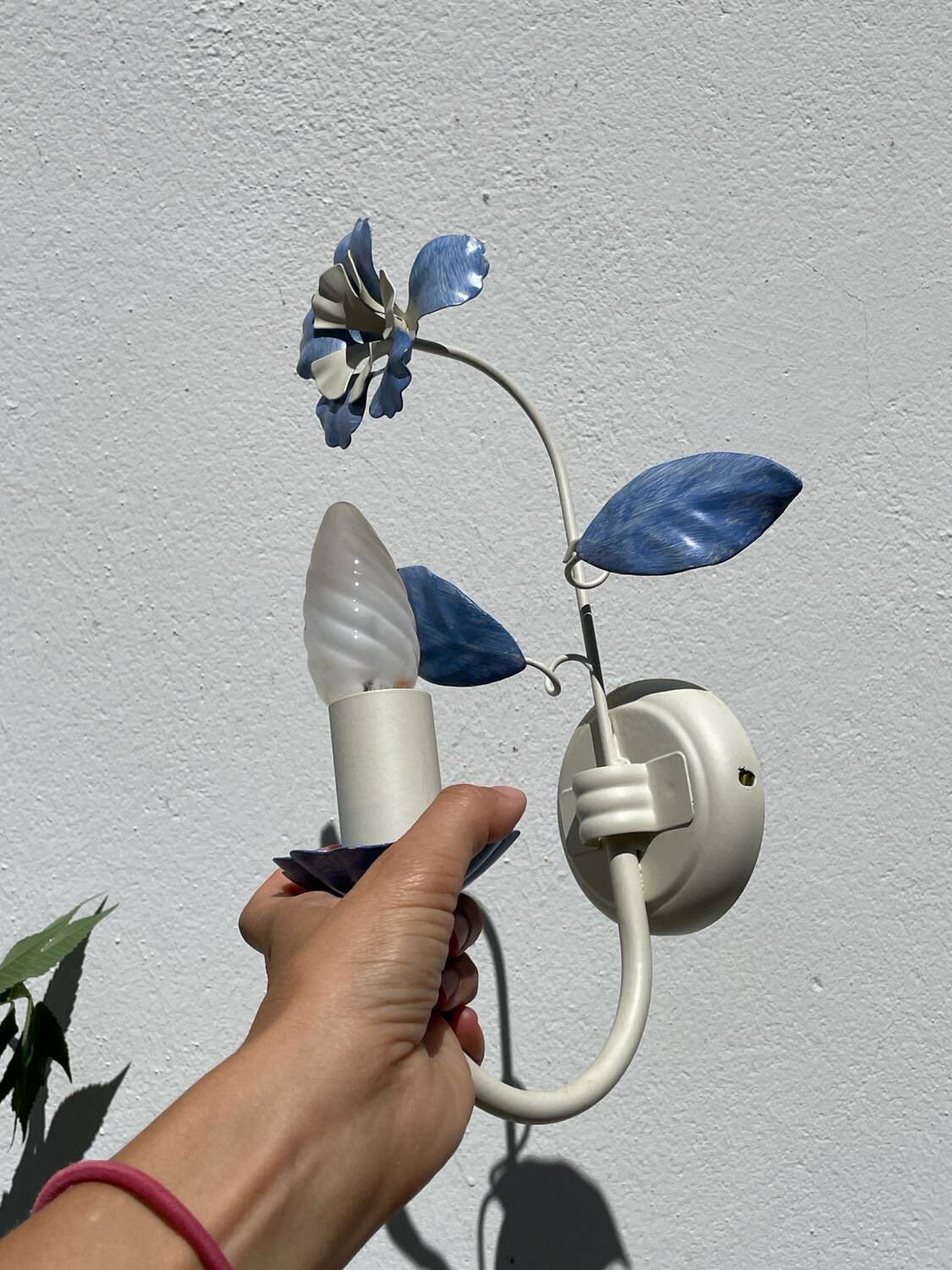 Pair of blue metal floral wall lights
