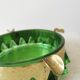 Vintage Green and Gold Crystal Ashtray / Mid-century Modern Glass Round Ash