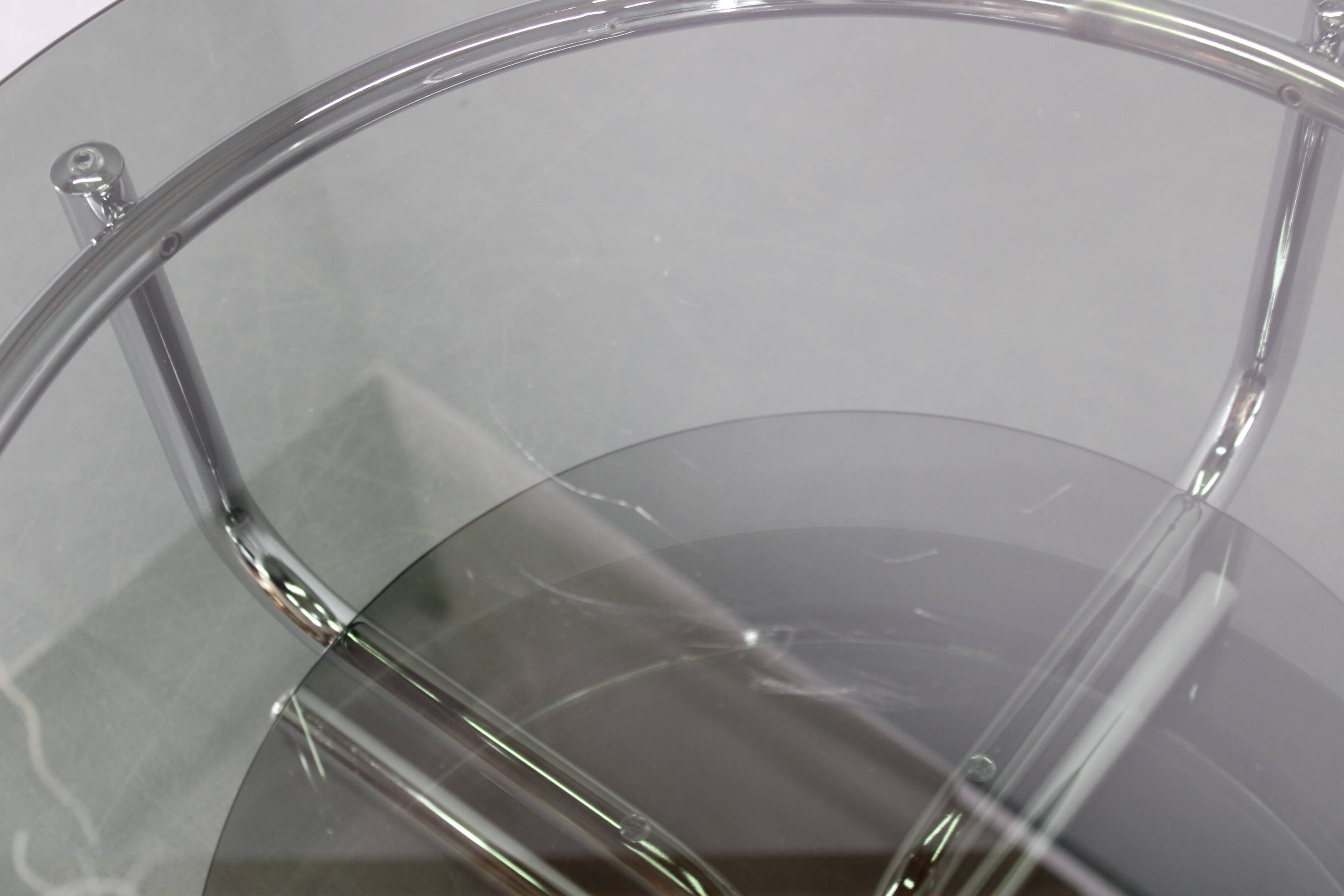 1970s Italian chrome tubular coffee table with smoked glass, round