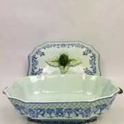 Gien, vegetable dish, soup tureen and its lid in fine earthenware, Rouen decoration.