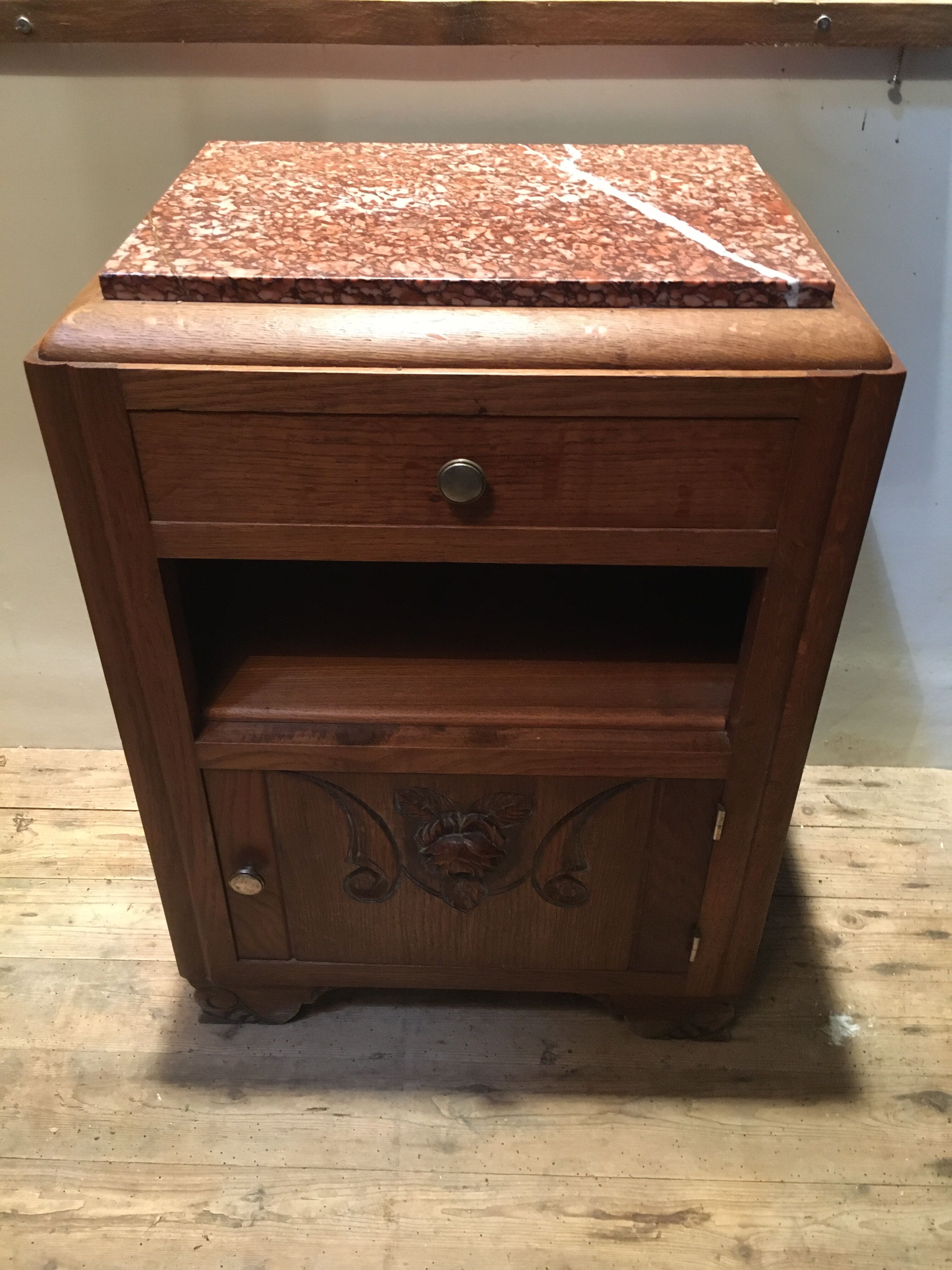 Bedside solid oak and brown marble