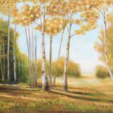 Cuadro con paisaje de álamos pintado al oleo sobre lienzo. Oil painting