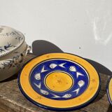 Pair of dishes Safi Dmani ethnic ceramic fish yellow and blue - vintage pottery