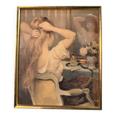 Vintage painting by Marcel Dyf - Young woman at the mirror