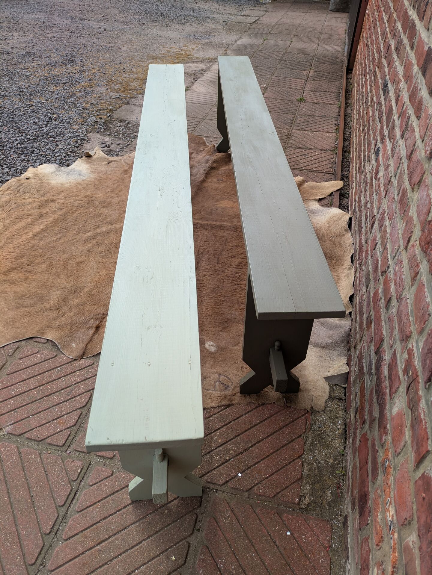 Pair of patinated benches