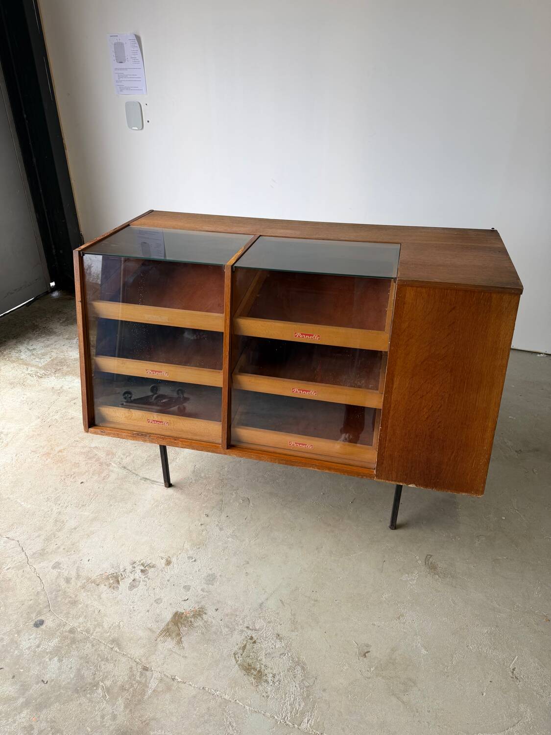 Antique teak craft shop furniture / counter / haberdashery display cabinet.