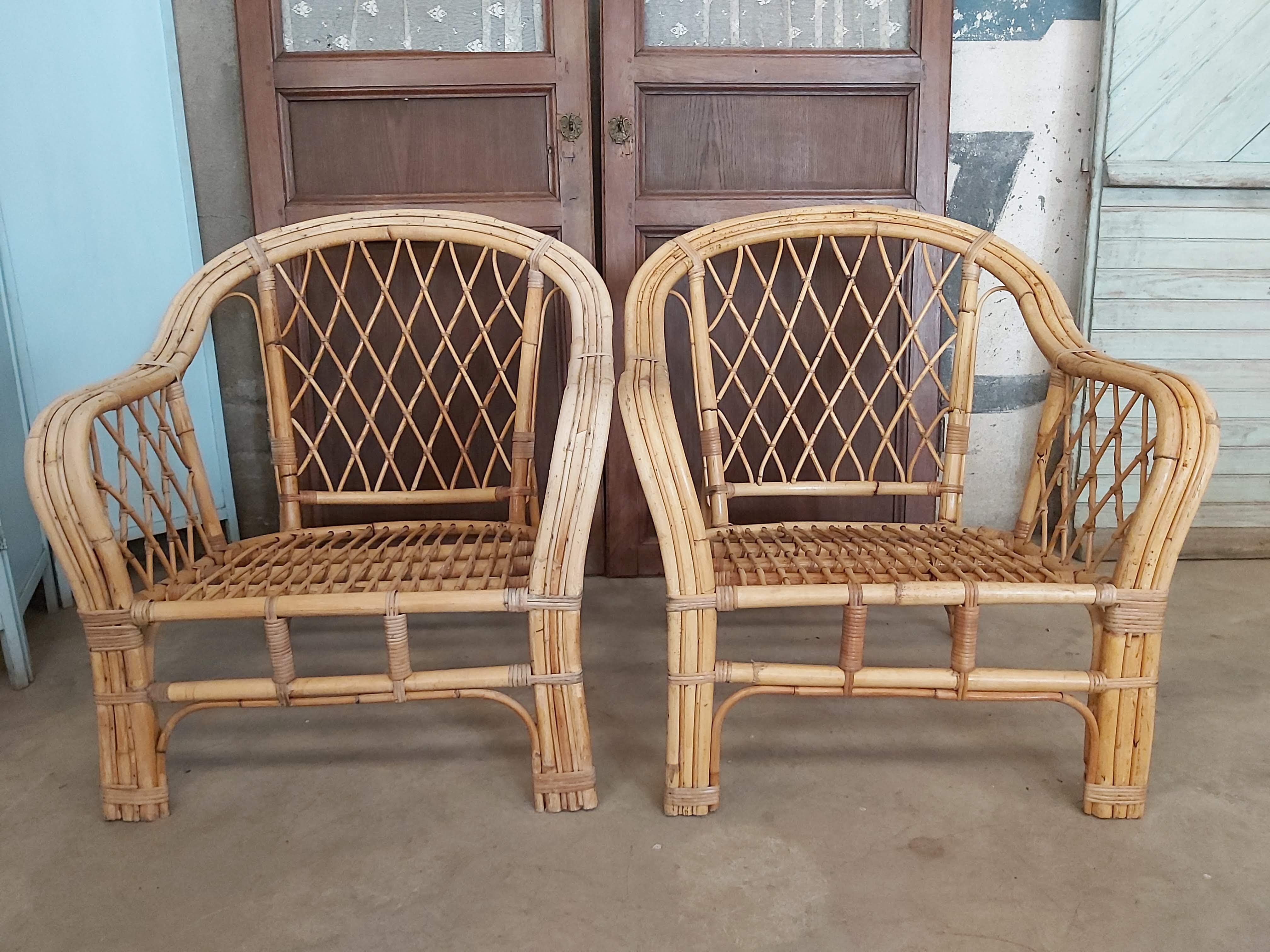 Pair of rattan armchairs