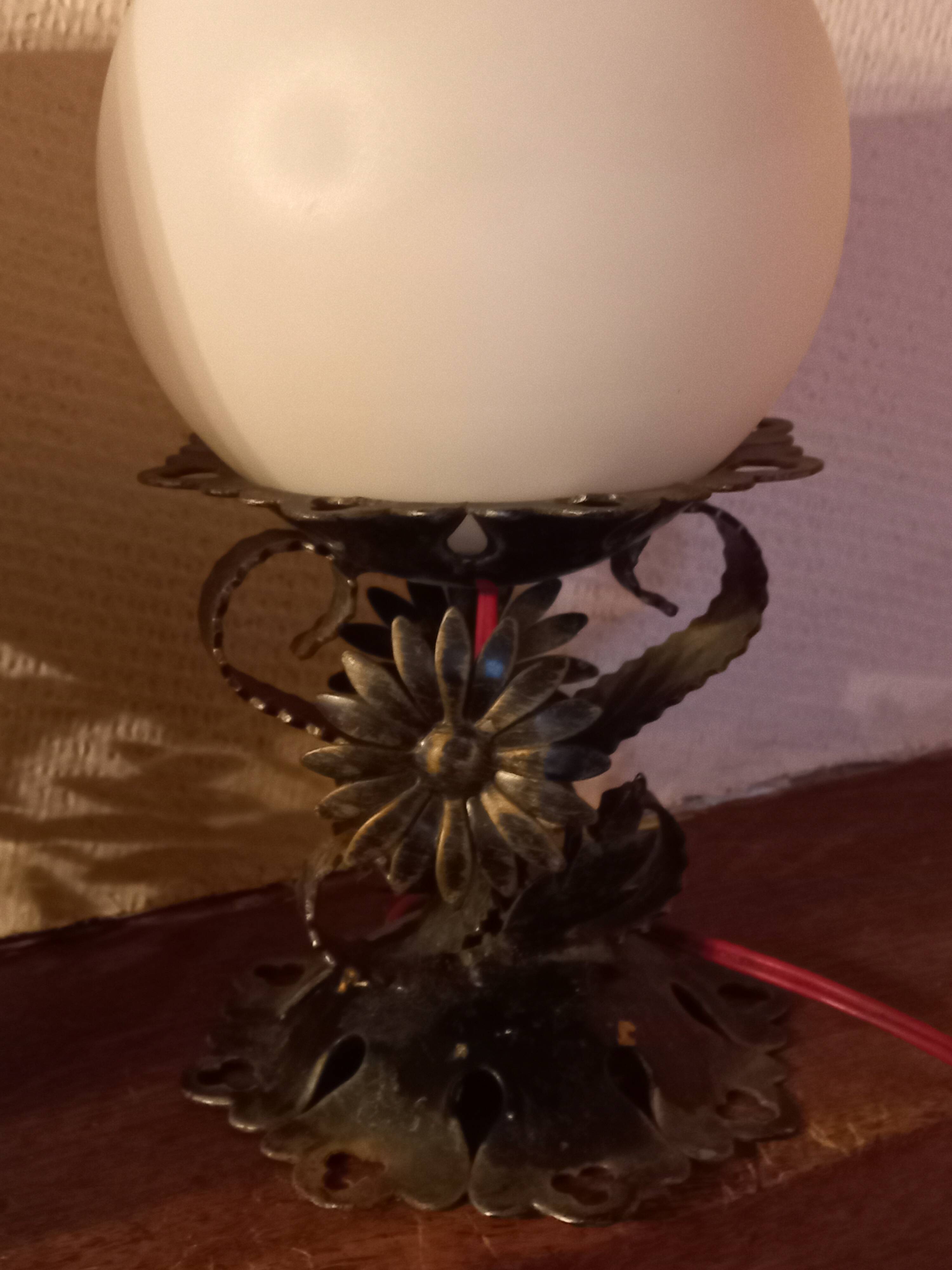 Pair of vintage wrought iron and opaline lamps from the 1960s.