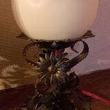 Pair of vintage wrought iron and opaline lamps from the 1960s.