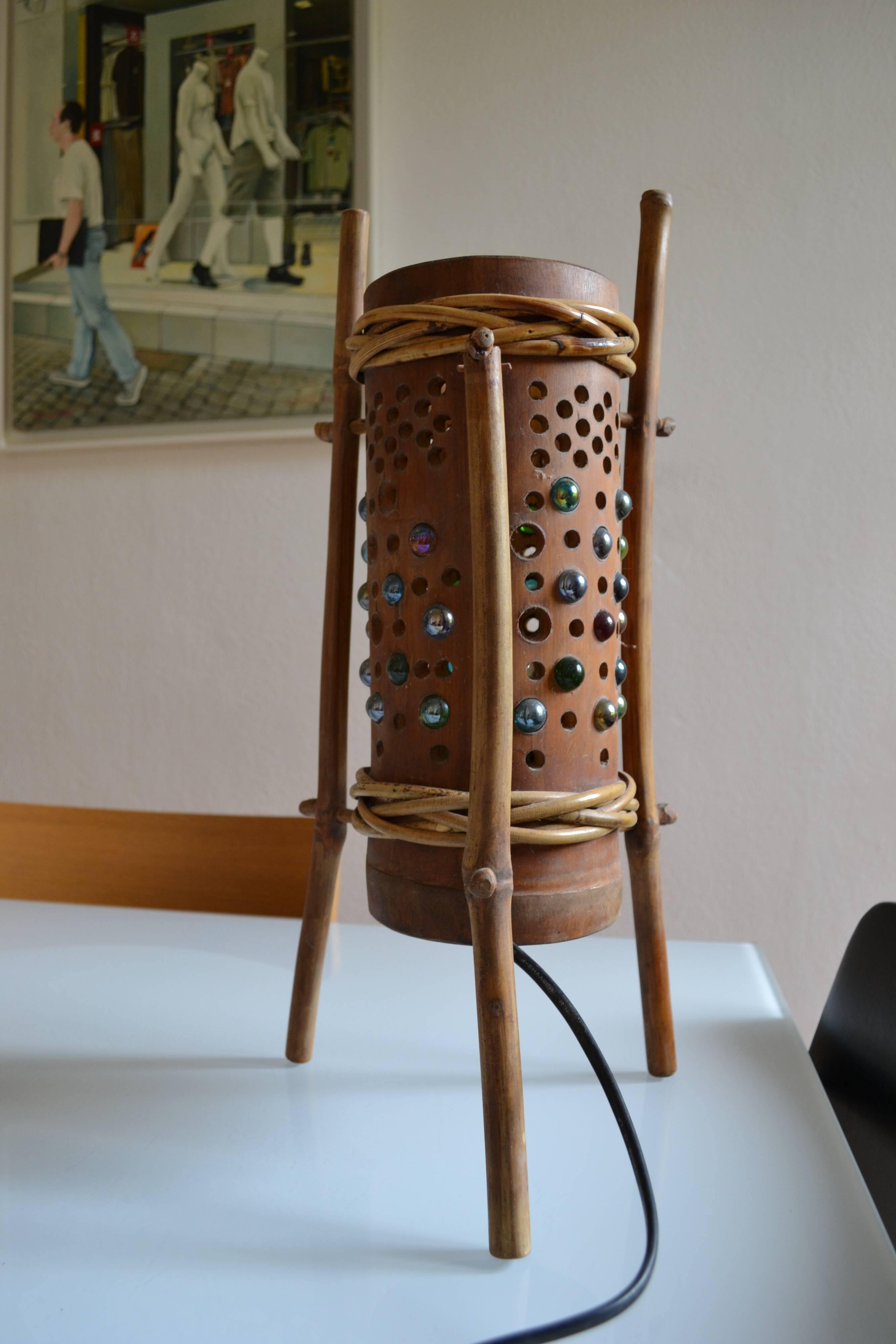 Lampe vintage tripode en bambou