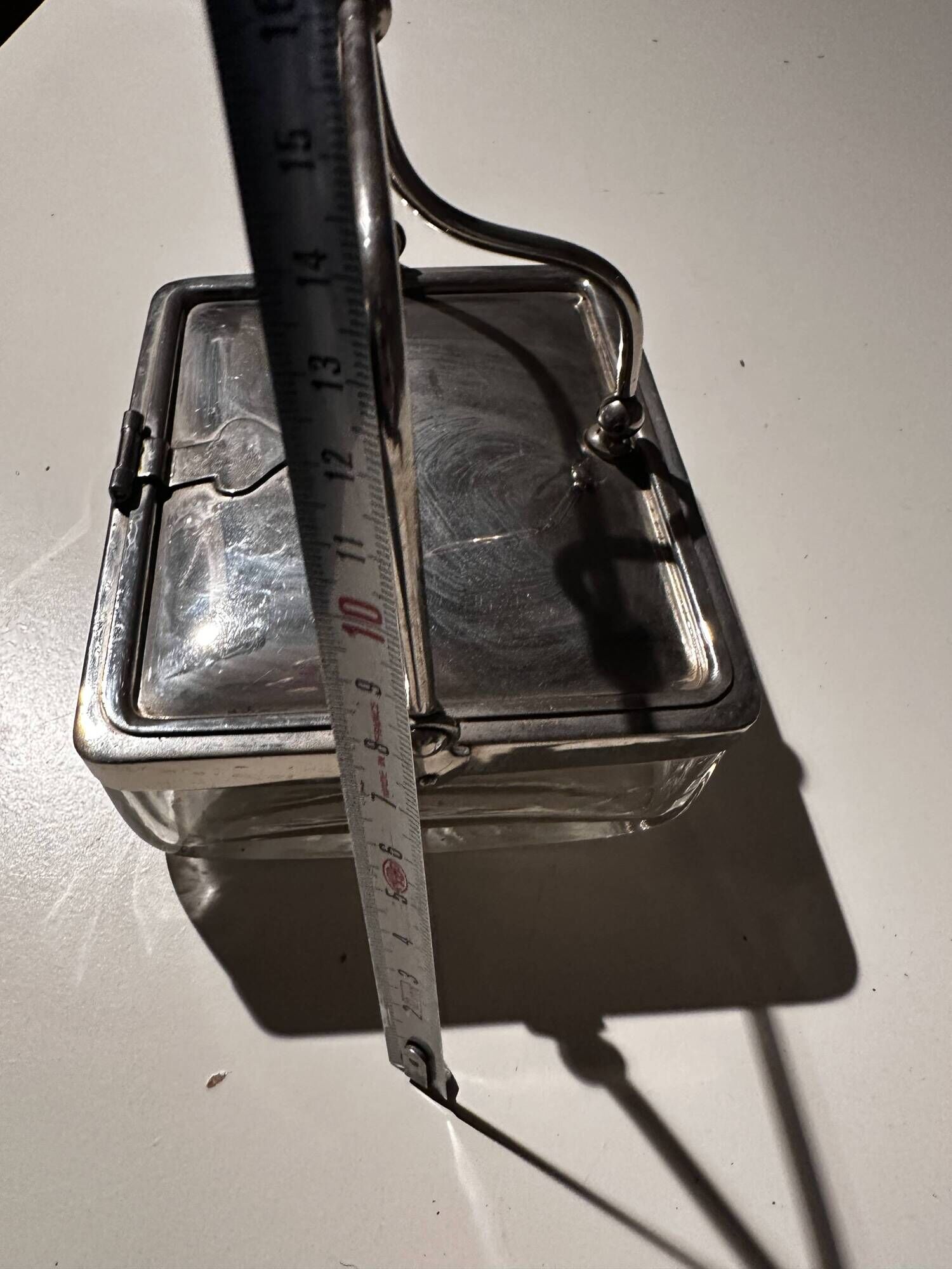 Art Deco Period Butter Dish, Silver Metal and Crystal - With Balance Wheel