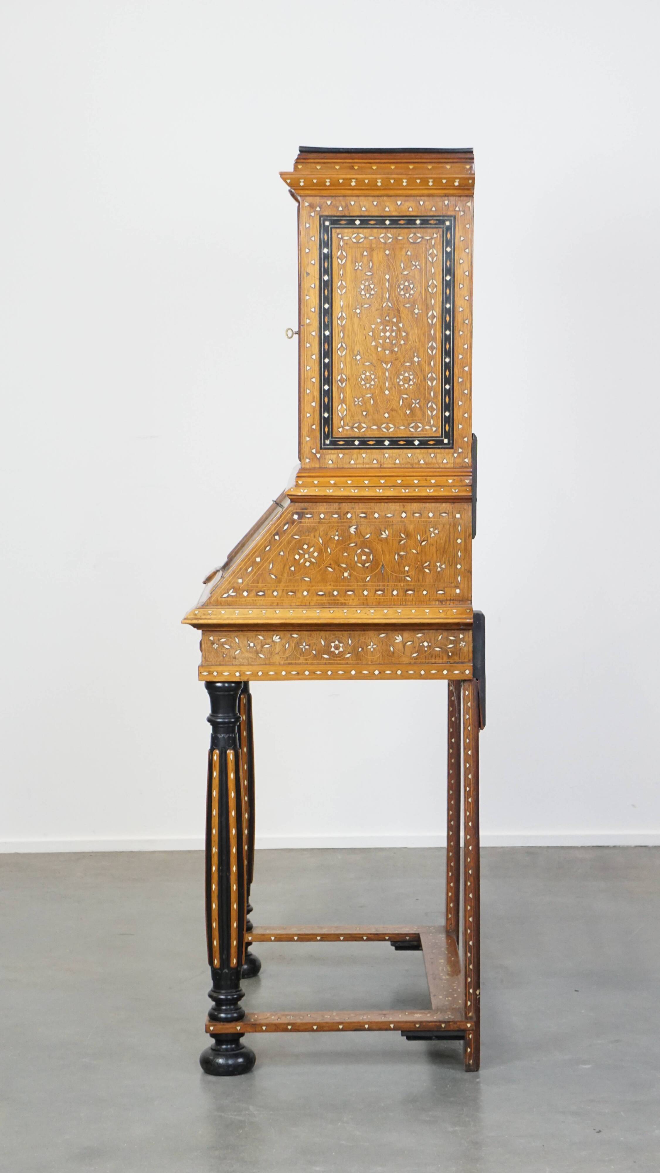 Inlaid antique Italian secretary in Moorish style, circa 1860