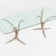 Unique sculptural dining table in bronze and glass, Belgium 1970.