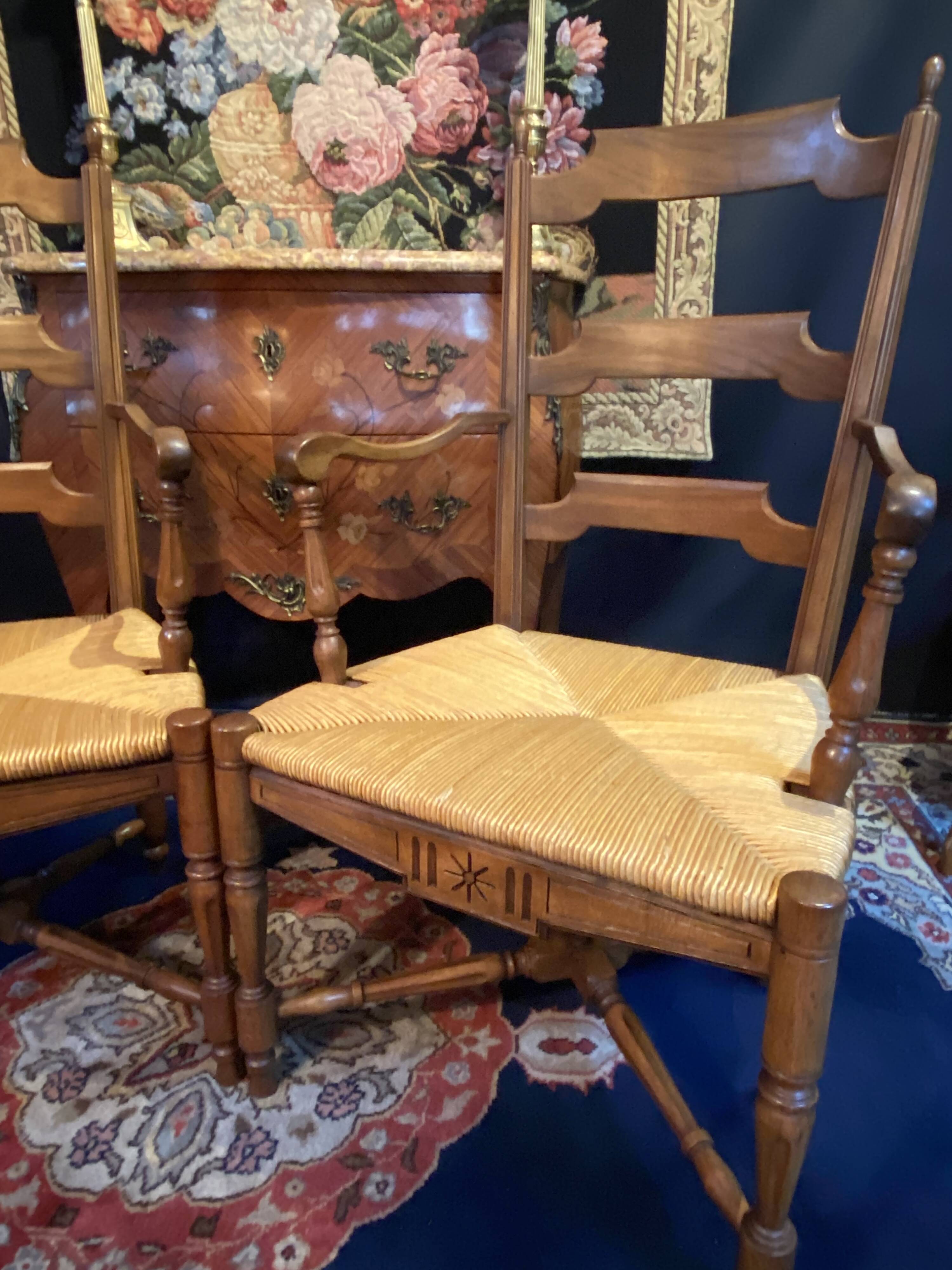 Pair of solid walnut armchairs in Provençal style