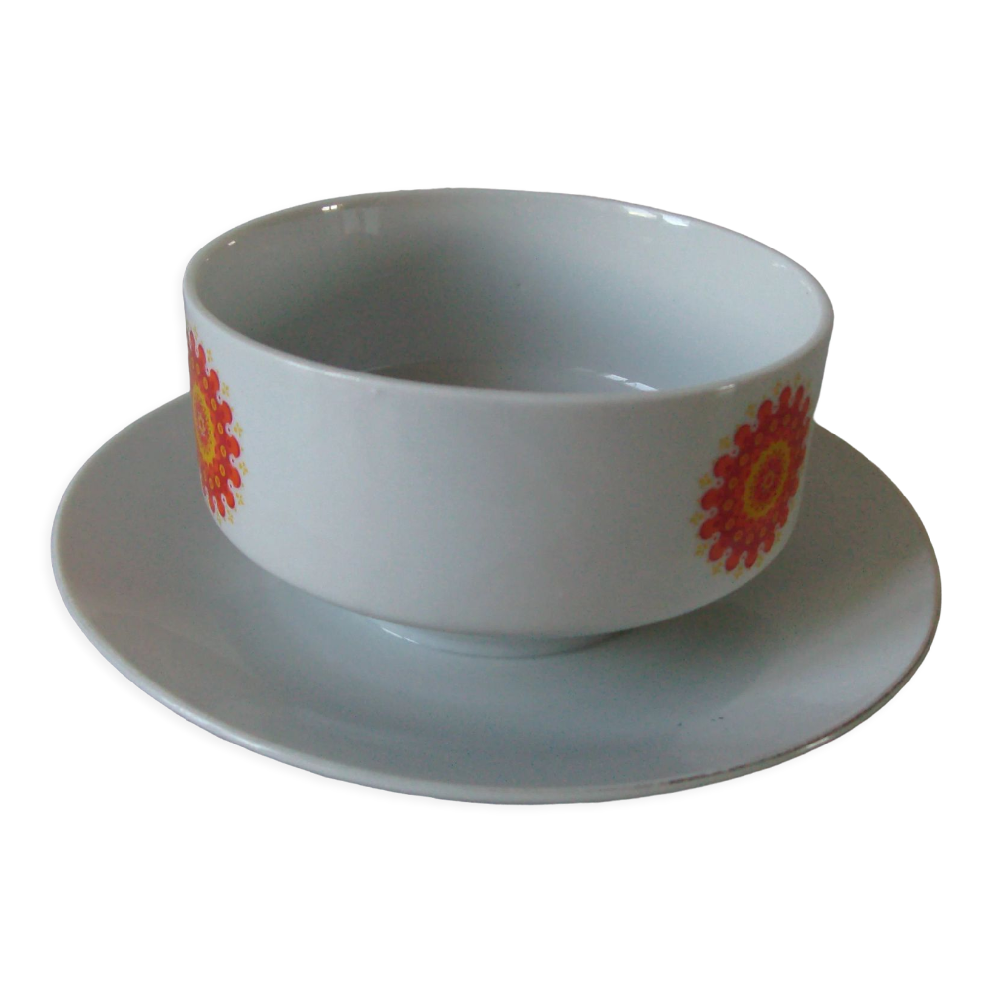 Old saucière bowl décor big orange flower 1970s Winterling Bavaria