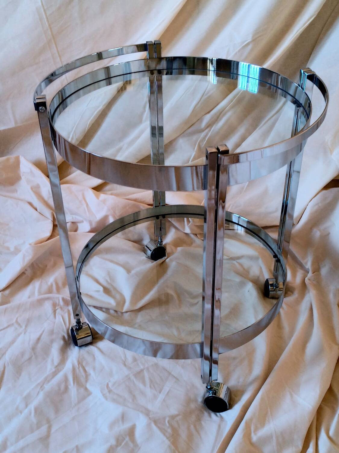 Vintage chrome and glass serving trolley from the 1970s
