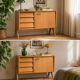Vintage sideboard with tapered legs, light oak, 1960s.