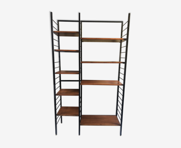 Étagère vintage structure métal noir et étagères en acajou années 1970