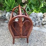 Vintage 70s varnished rattan magazine rack