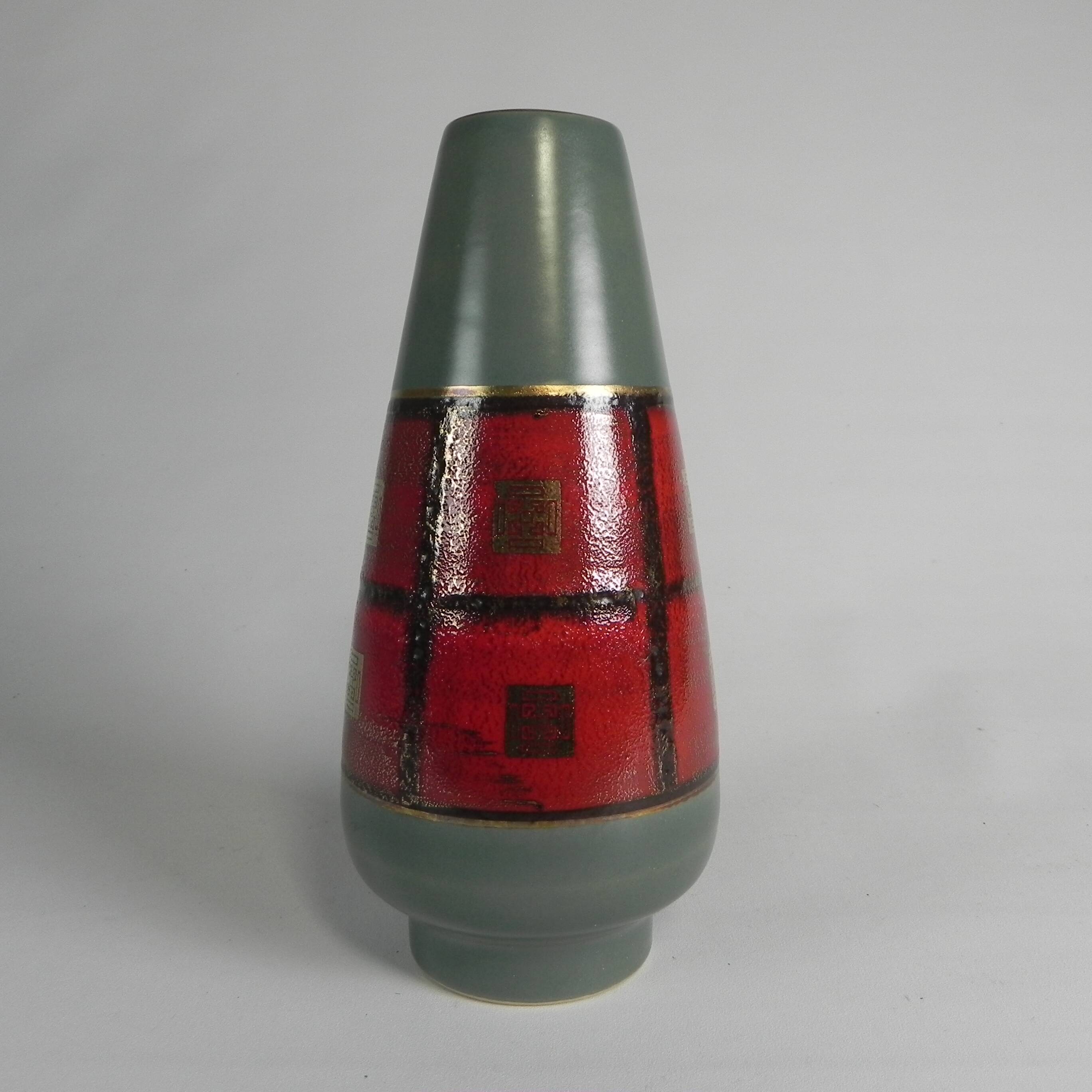 German vase in red and green ceramic, 1960s