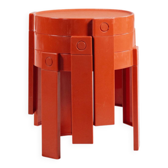 Three nesting tables in orange plastic by Prisunic, 1970.