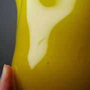 Fazzoletto vase in blown Italian glass, yellow opaline lined, Murano 1960-70.
