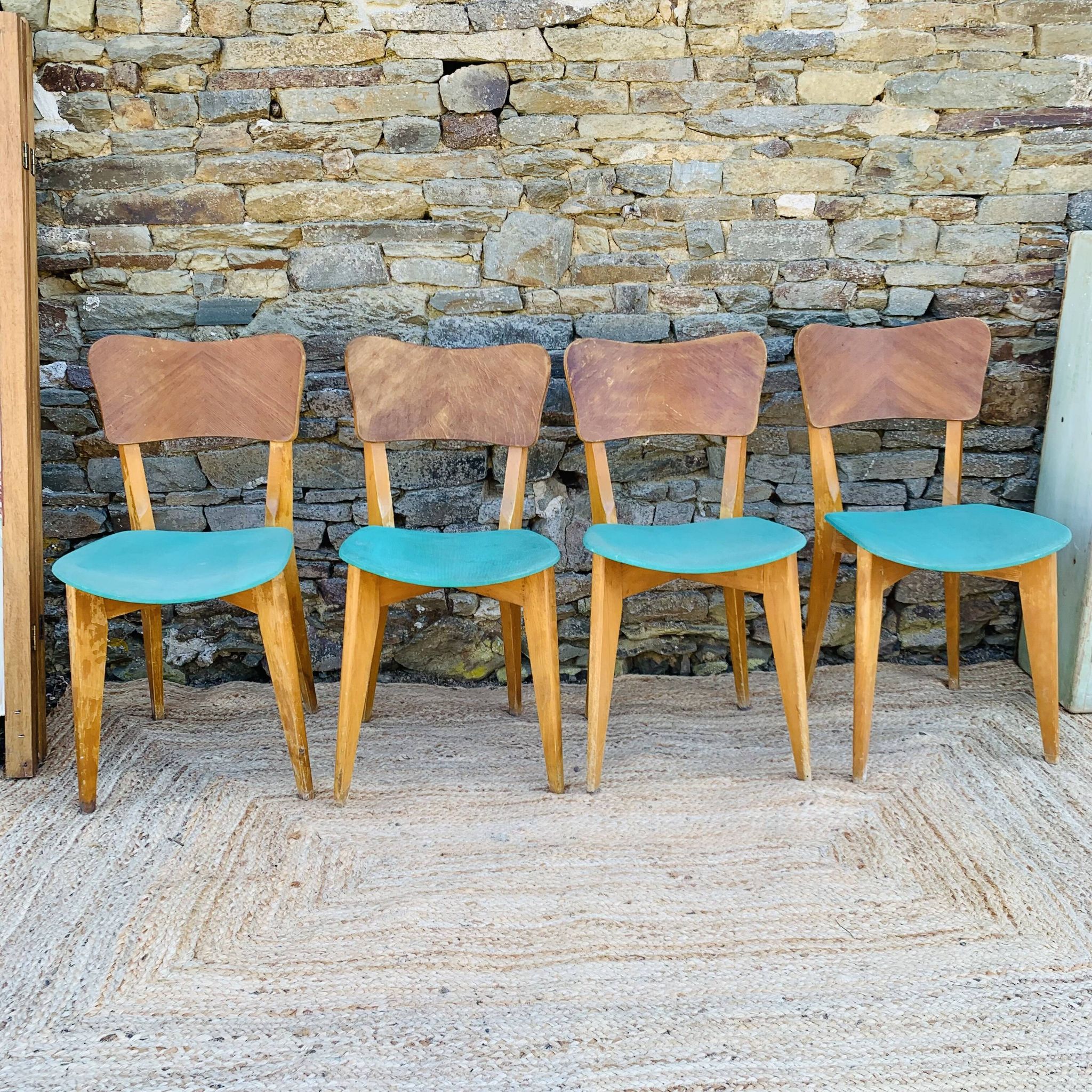 Set of 4 vinyl and wood chairs