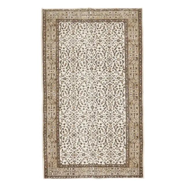 Vintage Turkish Oushak Handmade Wool Cotton White Area Rug 119x202