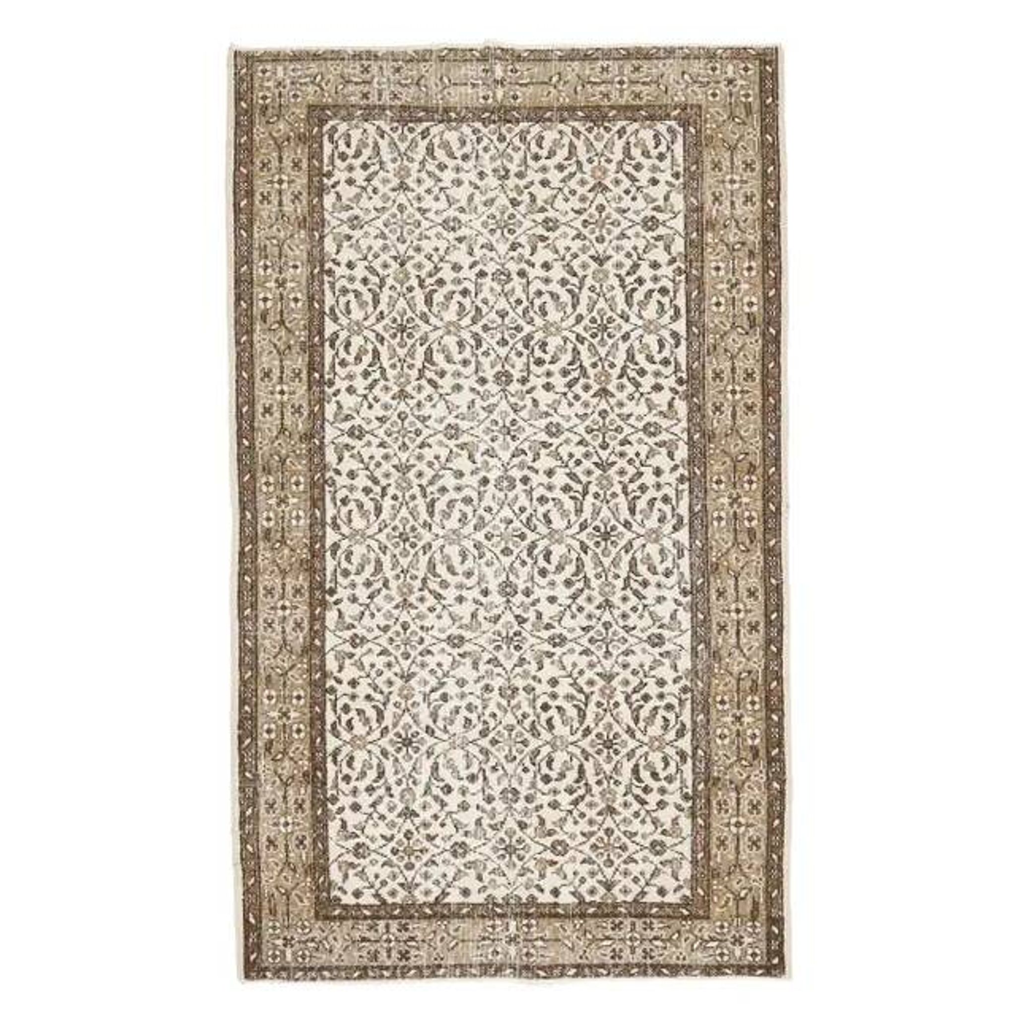 Vintage Turkish Oushak Handmade Wool Cotton White Area Rug 119x202