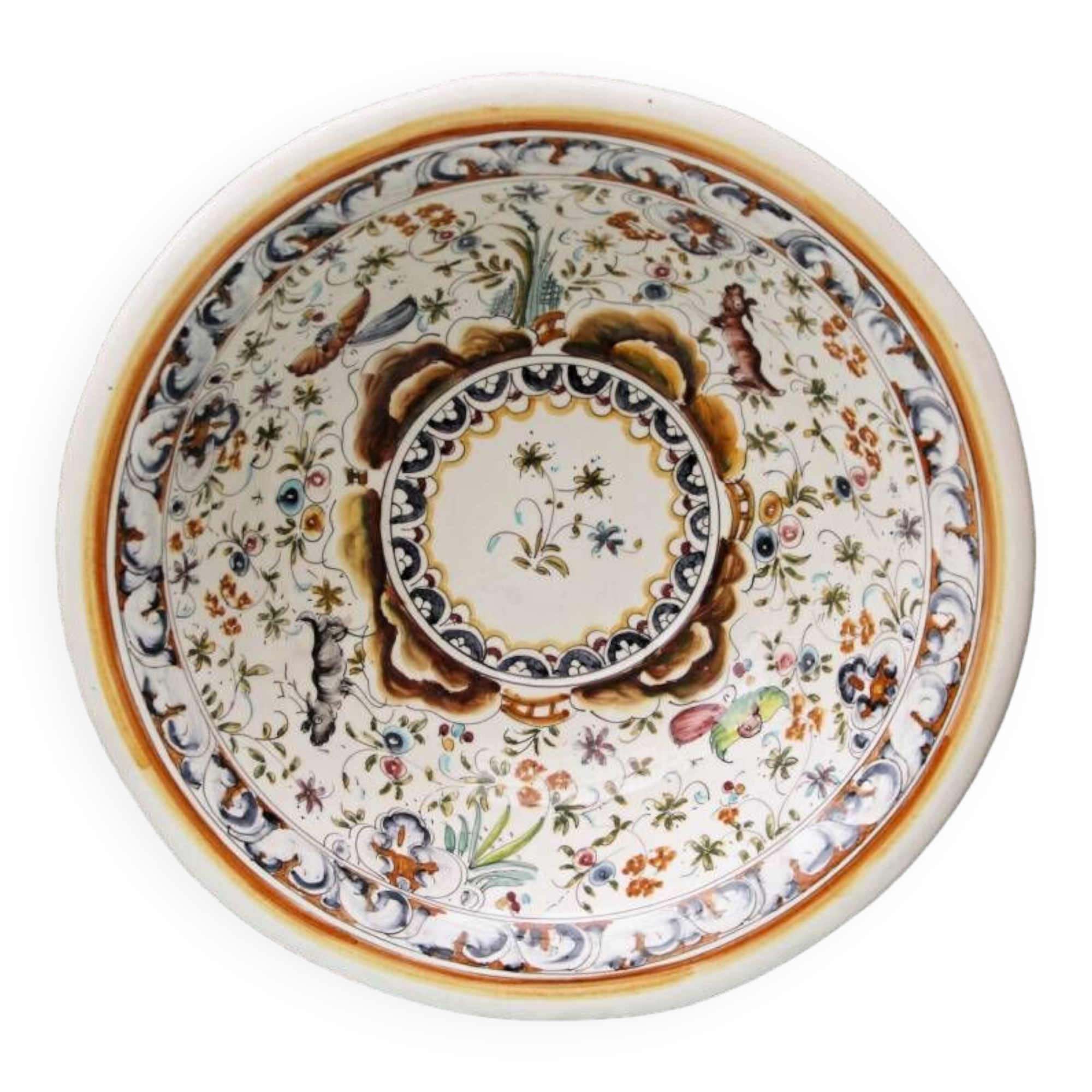 Earthenware salad bowl, hand painted