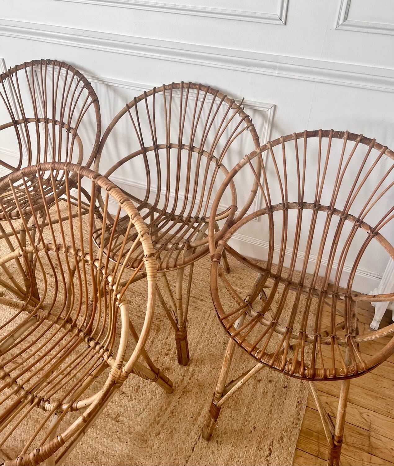 7 vintage rattan armchairs