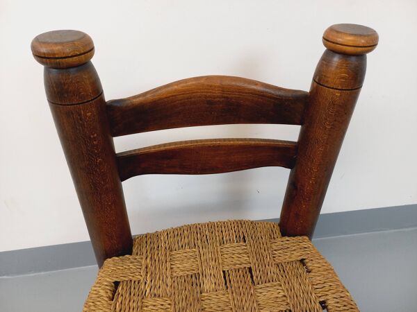 Chaise basse  vintage en bois et paille